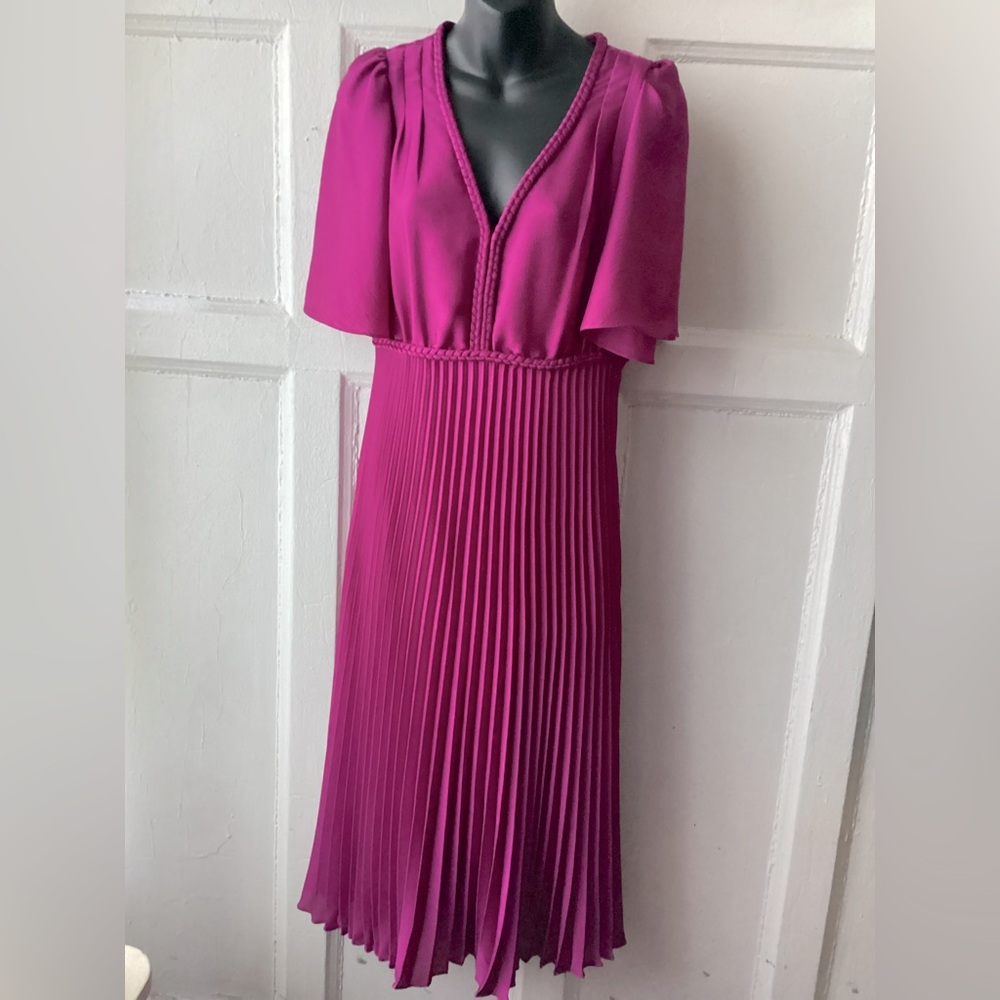Sezane Fuchsia Pleated Midi Dress